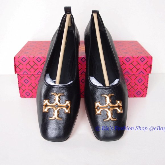 ❤️NIB Tory Burch Eleanor Ballet Flat BLACK Gold US 8 8.5 9 AUTHENTIC - Picture 7 of 16